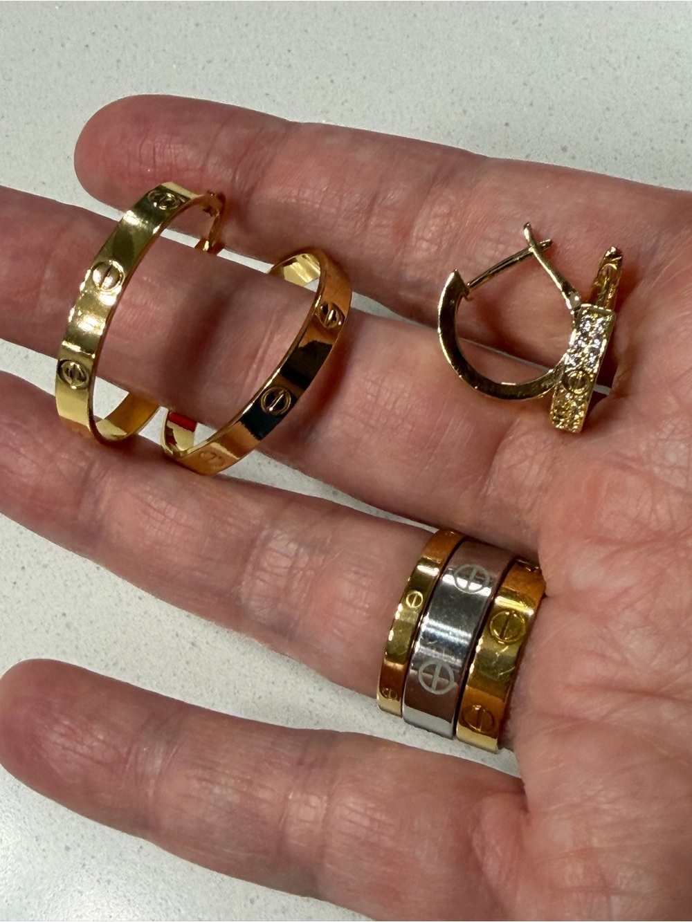 Women’s Luxury-Inspired Love 18k Gold-Plated Hoop Earrings and Ring Jewelry